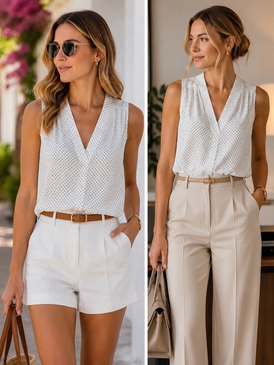 White House Black Market Tops - WHBM Polka Dot Sleeveless Blouse